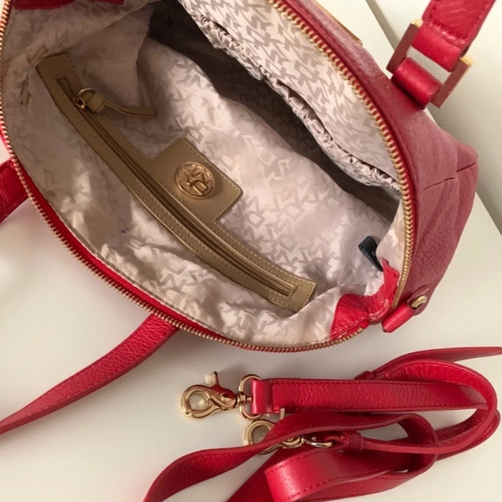 Vintage DKNY 100% leather red bag with strap